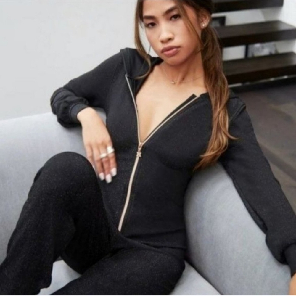 Savage X Fenty Black Zip-Up Pajama Set